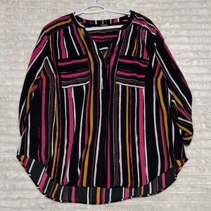 Torrid Multicolor Striped Blouse - Black, Pink, Yellow